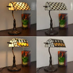 Lampe de table rétro HomeyFad en vitrail LED, style banquier, avec chaînette.