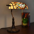Lampe de table rétro HomeyFad en vitrail LED, style banquier, avec chaînette.