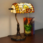 Lampe de table rétro HomeyFad en vitrail LED, style banquier, avec chaînette.