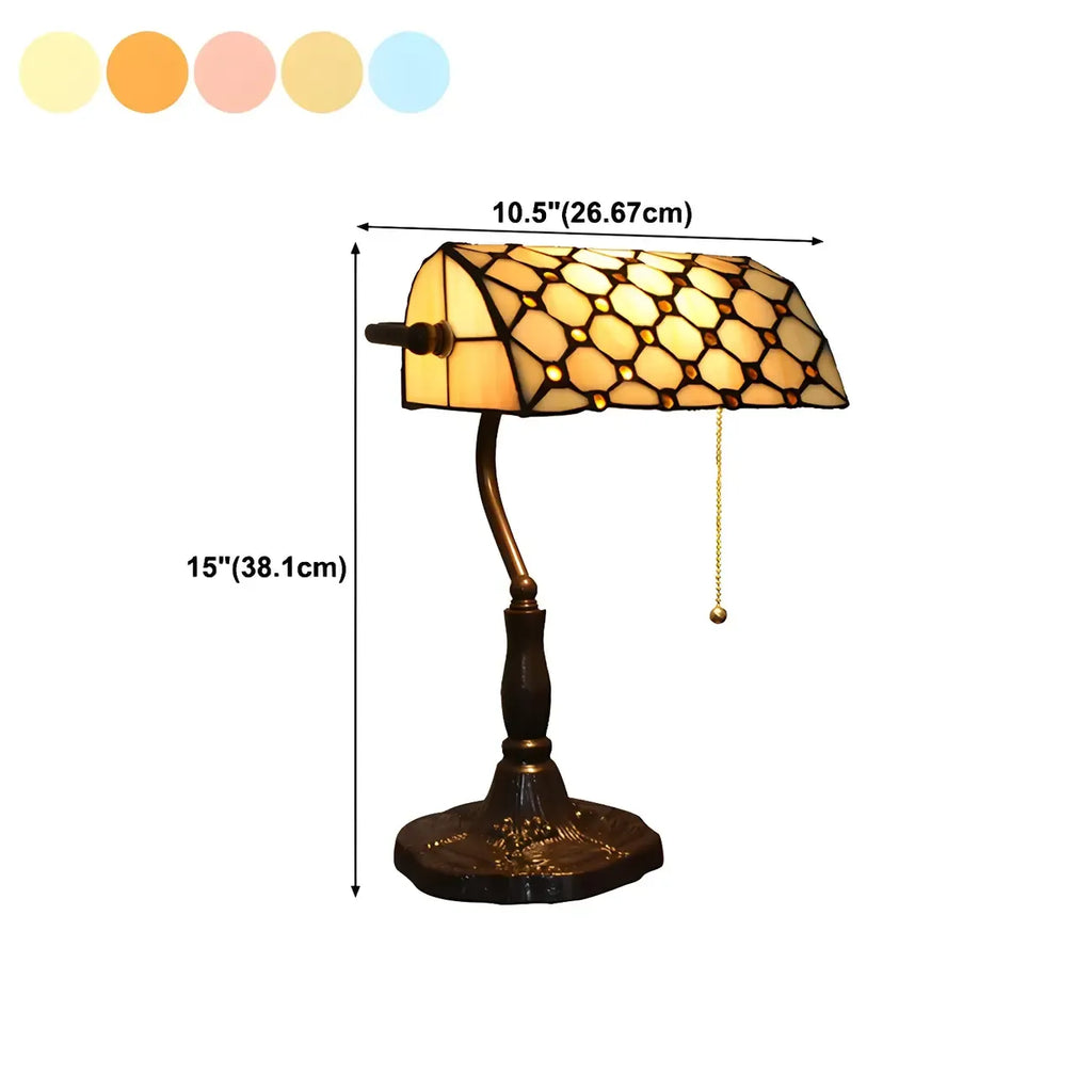 Lampe de table rétro HomeyFad en vitrail LED, style banquier, avec chaînette.