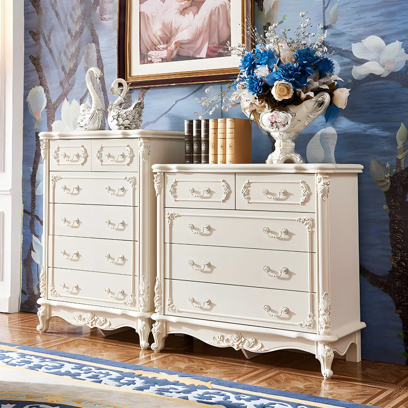 Commode classique en bois blanc avec coffre de rangement