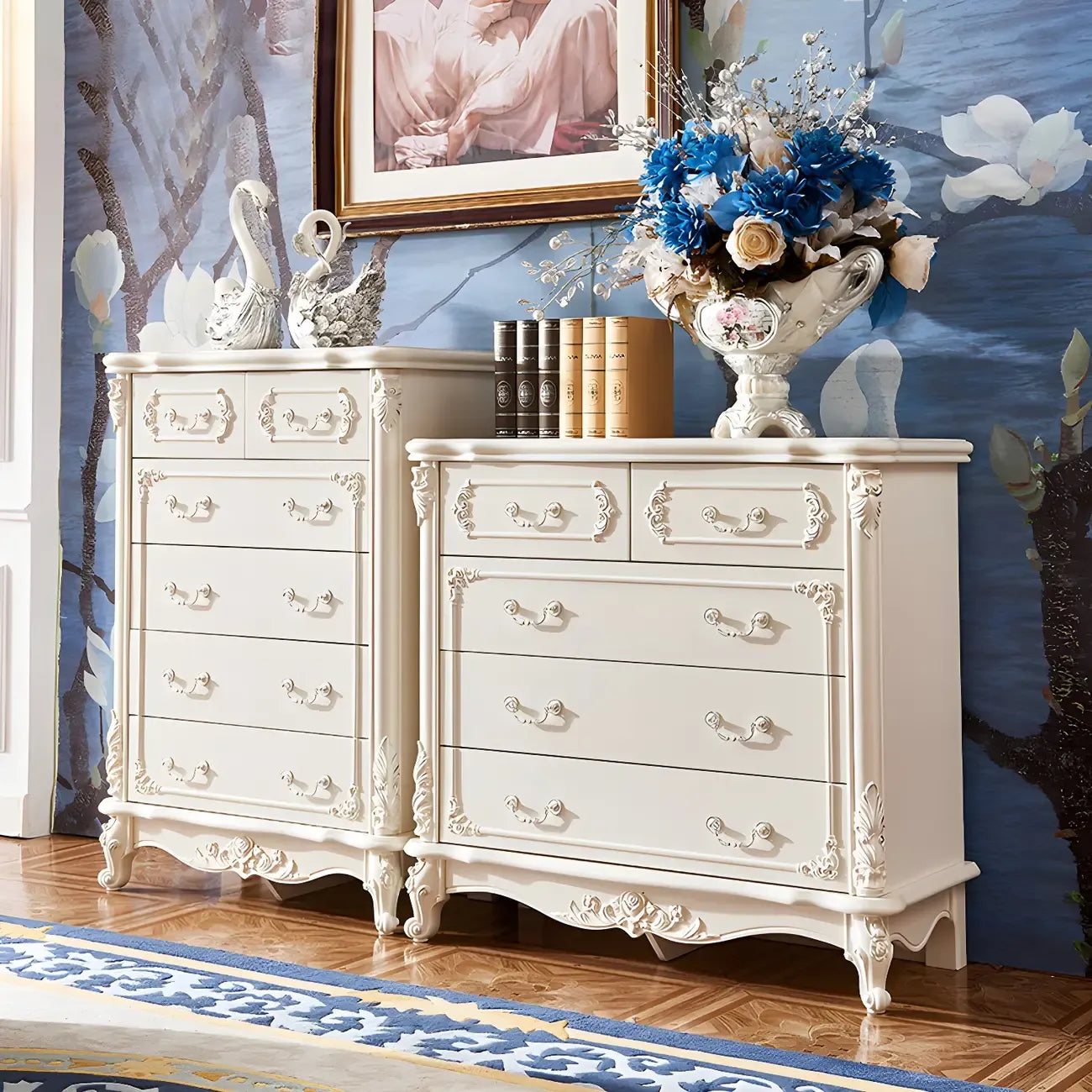 Commode classique en bois blanc avec coffre de rangement