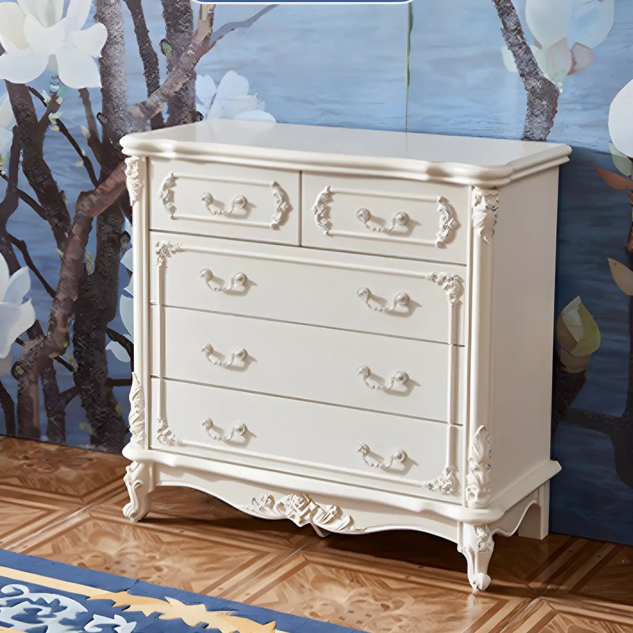 Commode classique en bois blanc avec coffre de rangement