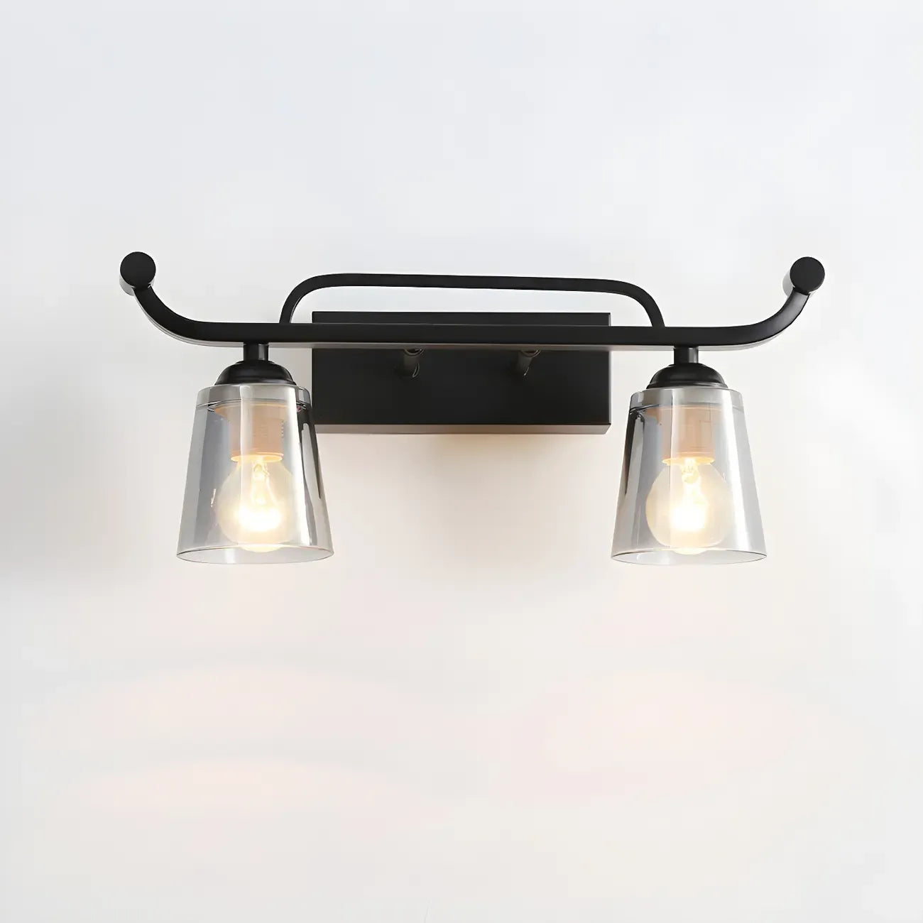 Applique da bagno nera a 3 luci moderna con campana in vetro dritta