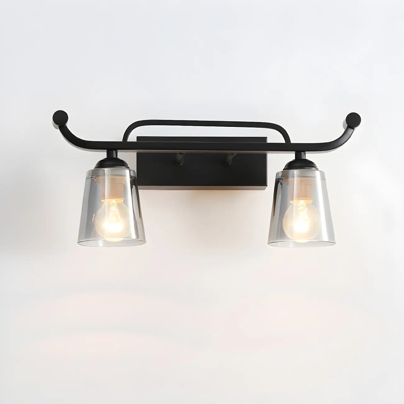 Applique da bagno nera a 3 luci moderna con campana in vetro dritta