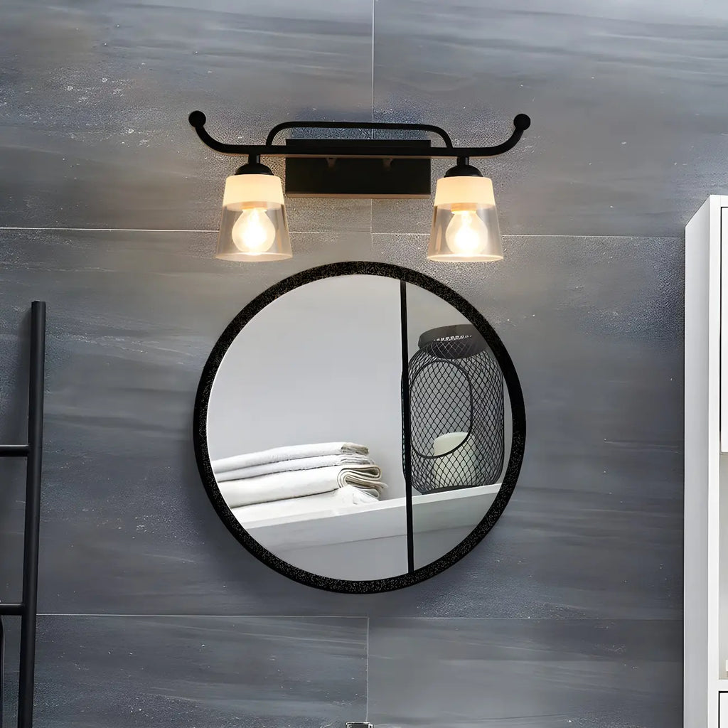 Applique da bagno nera a 3 luci moderna con campana in vetro dritta