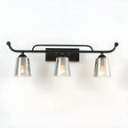 Applique da bagno nera a 3 luci moderna con campana in vetro dritta