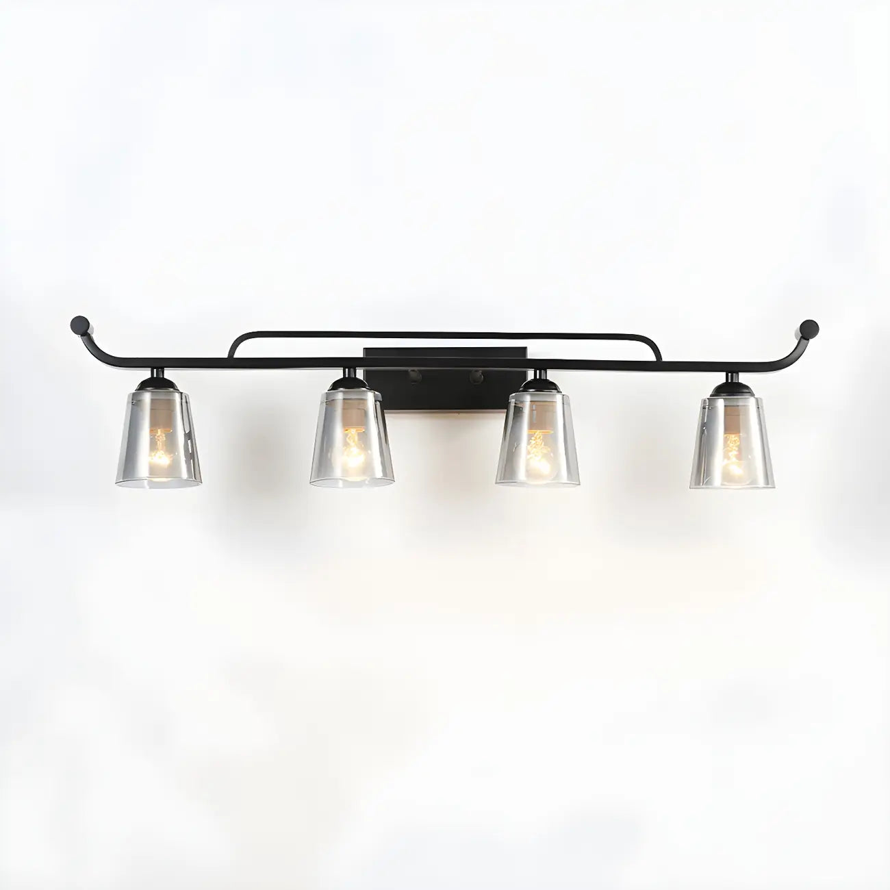 Applique da bagno nera a 3 luci moderna con campana in vetro dritta