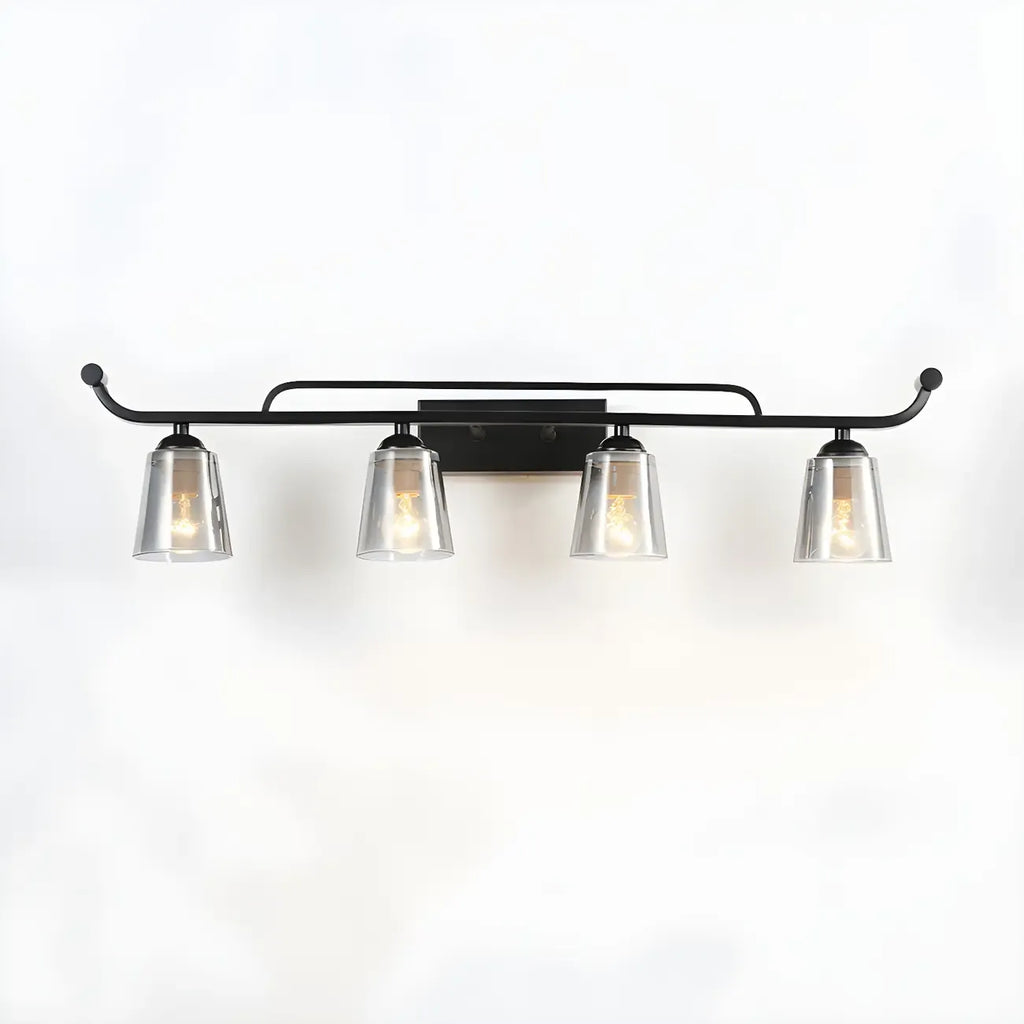 Applique da bagno nera a 3 luci moderna con campana in vetro dritta