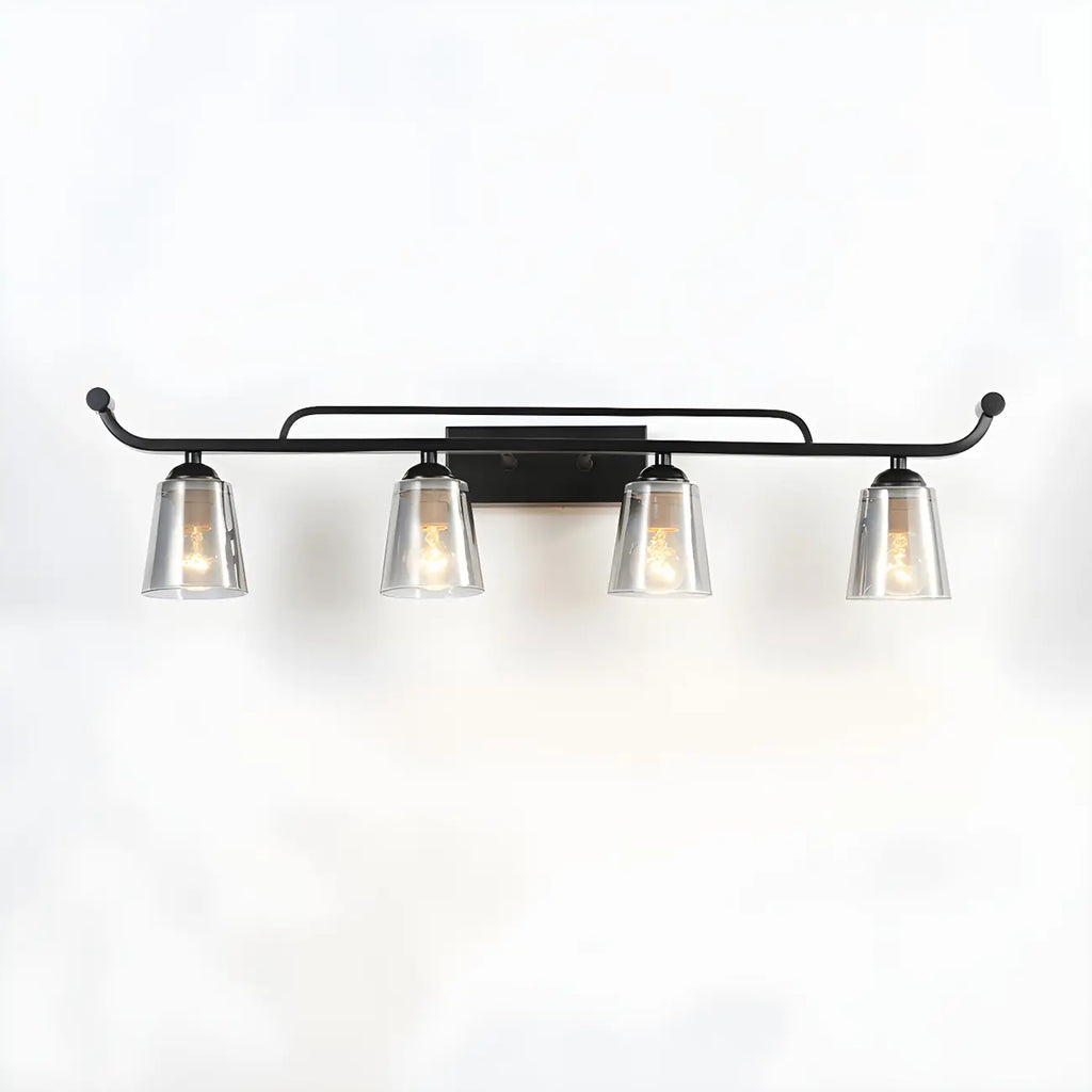 Applique da bagno nera a 3 luci moderna con campana in vetro dritta