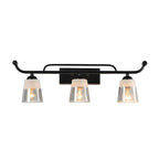 Applique da bagno nera a 3 luci moderna con campana in vetro dritta