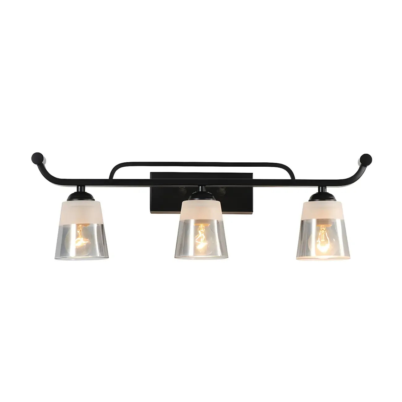 Applique da bagno nera a 3 luci moderna con campana in vetro dritta
