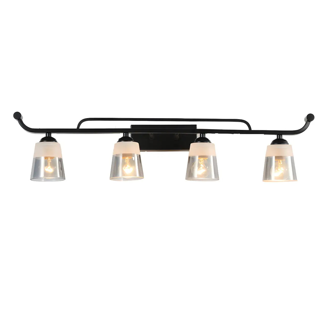 Applique da bagno nera a 3 luci moderna con campana in vetro dritta