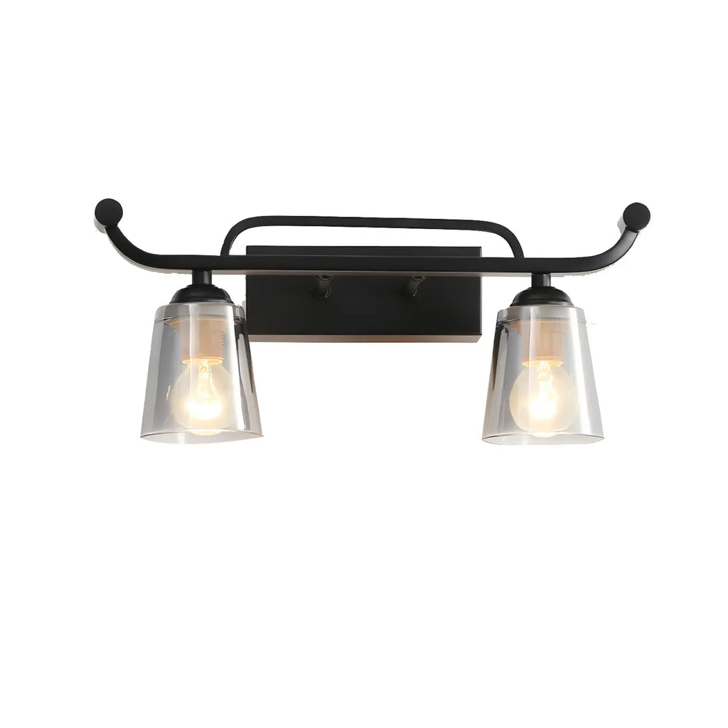 Applique da bagno nera a 3 luci moderna con campana in vetro dritta