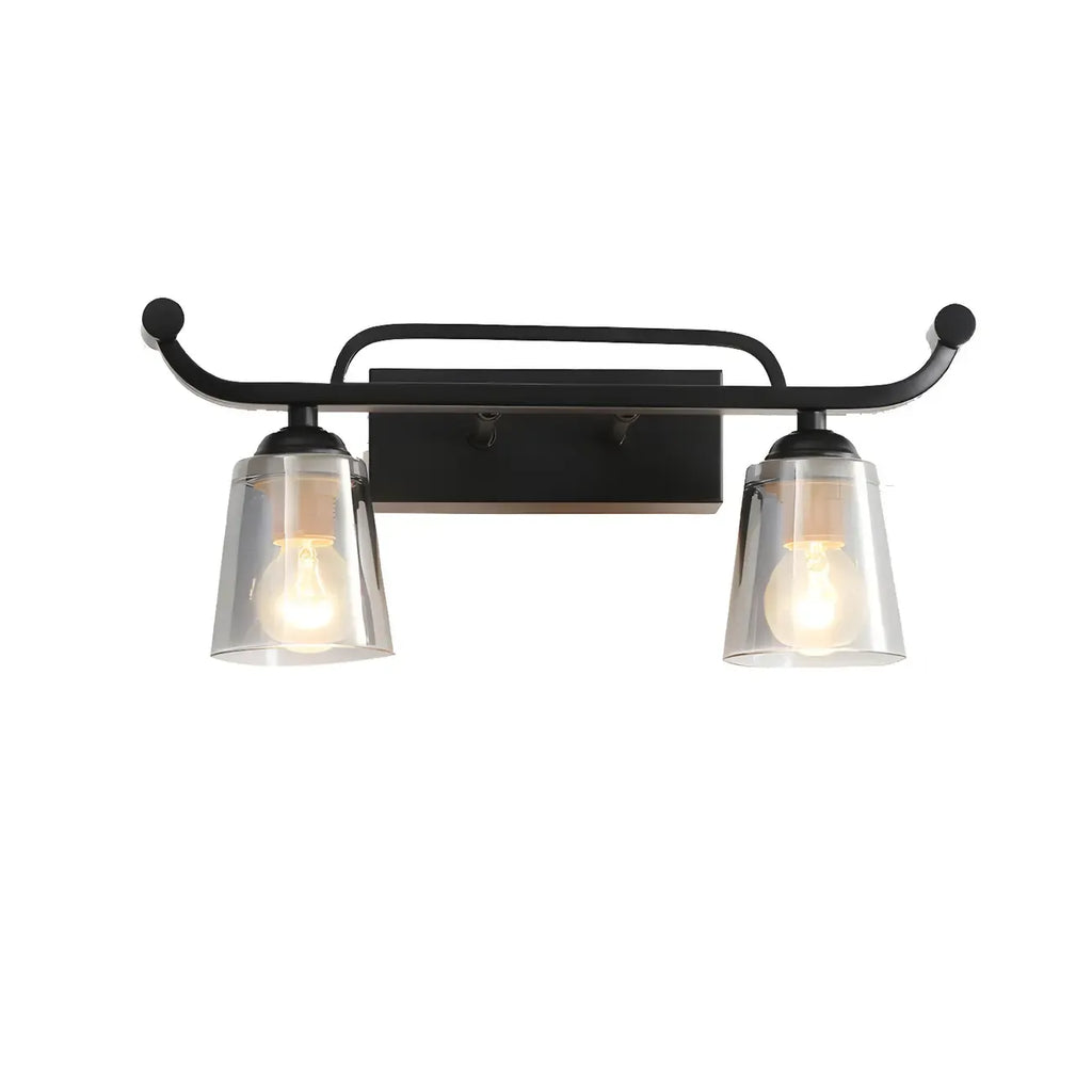 Applique da bagno nera a 3 luci moderna con campana in vetro dritta