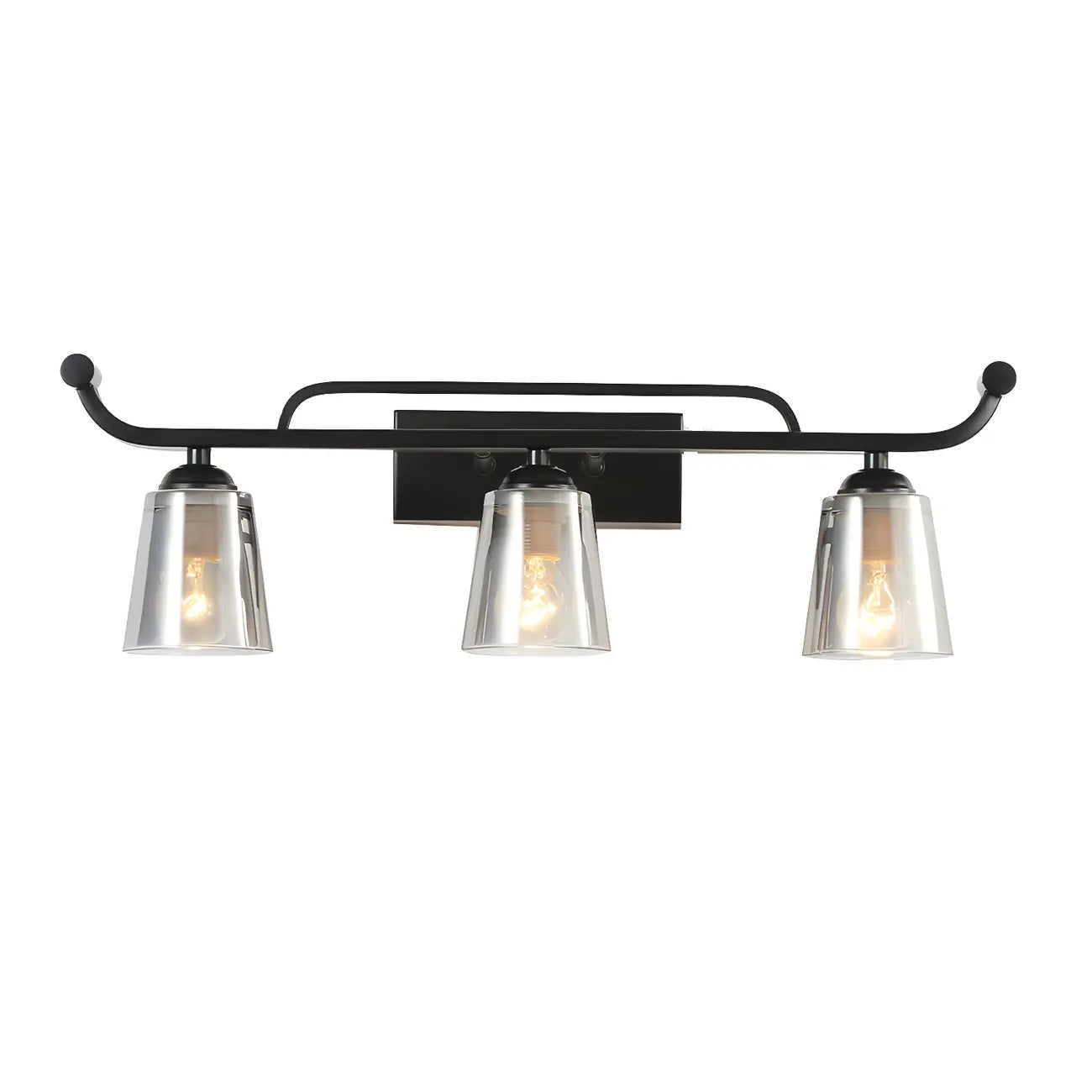 Applique da bagno nera a 3 luci moderna con campana in vetro dritta