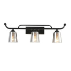 Applique da bagno nera a 3 luci moderna con campana in vetro dritta