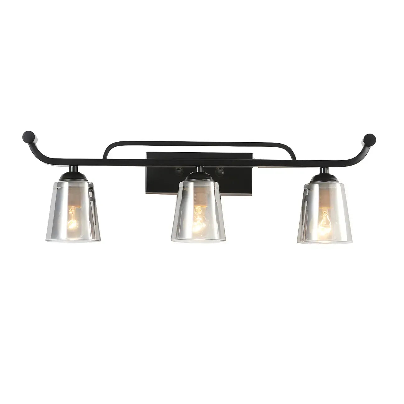 Applique da bagno nera a 3 luci moderna con campana in vetro dritta