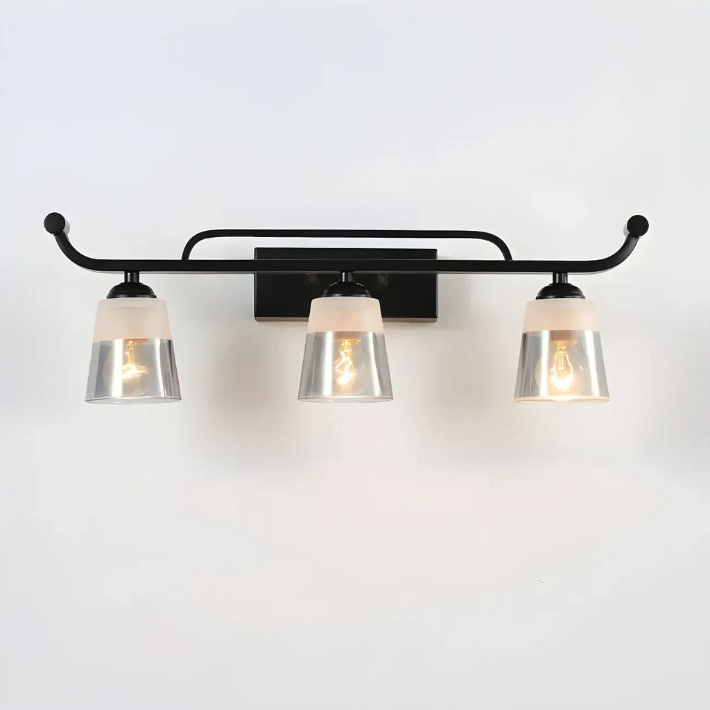 Applique da bagno nera a 3 luci moderna con campana in vetro dritta
