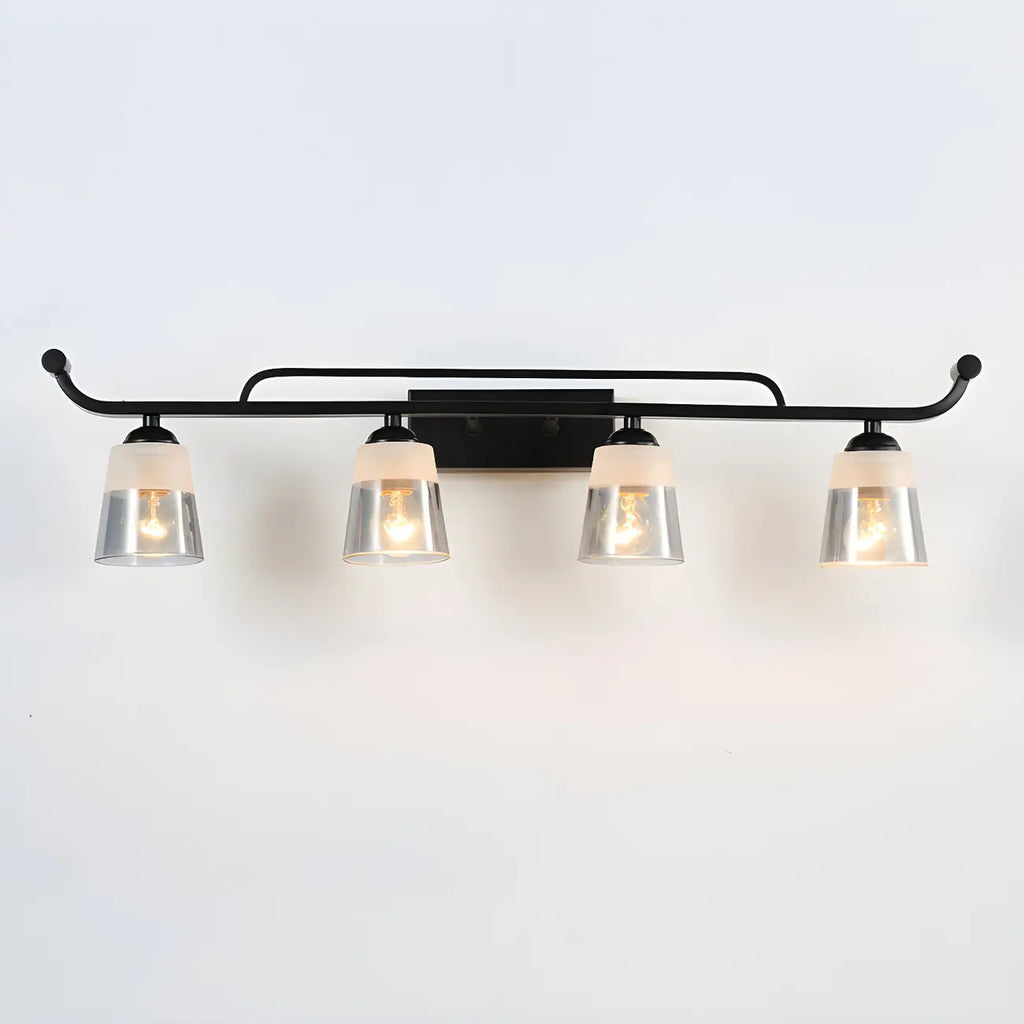 Applique da bagno nera a 3 luci moderna con campana in vetro dritta