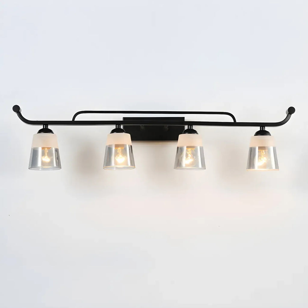 Applique da bagno nera a 3 luci moderna con campana in vetro dritta