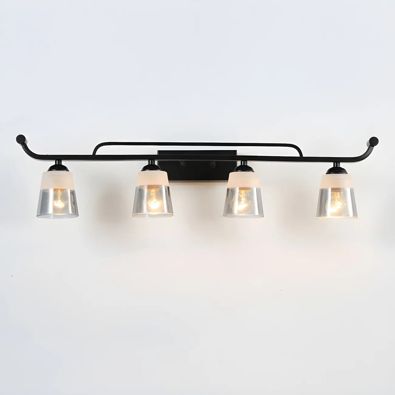 Applique da bagno nera a 3 luci moderna con campana in vetro dritta