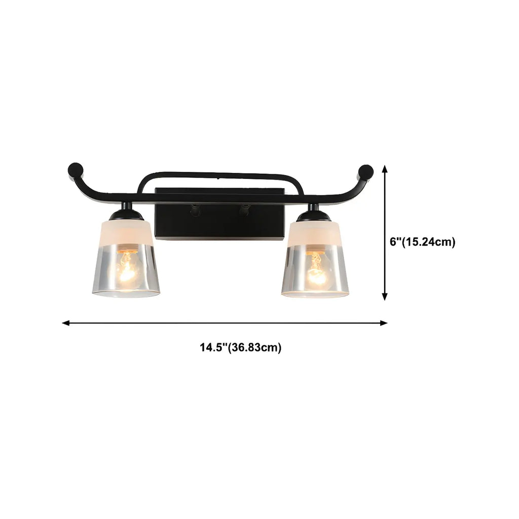 Applique da bagno nera a 3 luci moderna con campana in vetro dritta