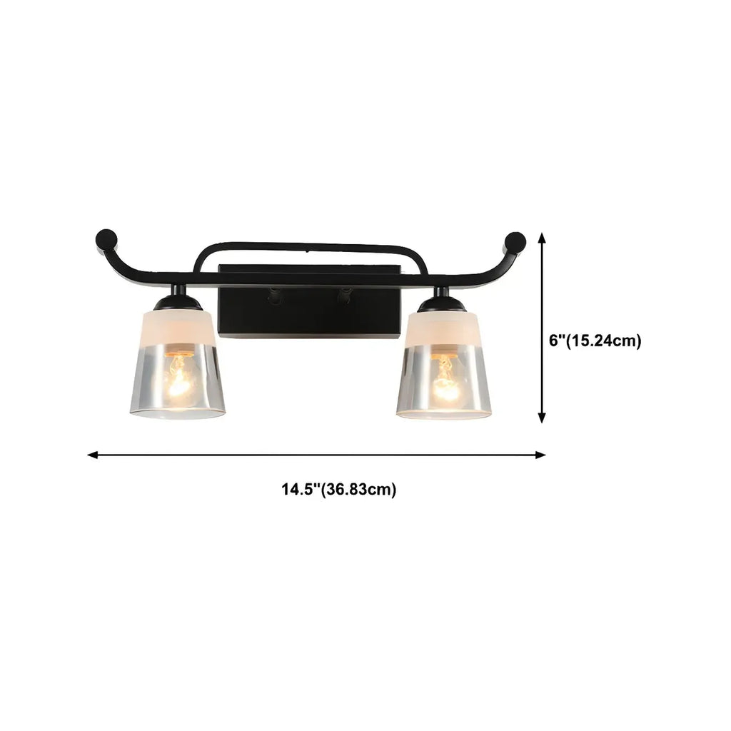 Applique da bagno nera a 3 luci moderna con campana in vetro dritta
