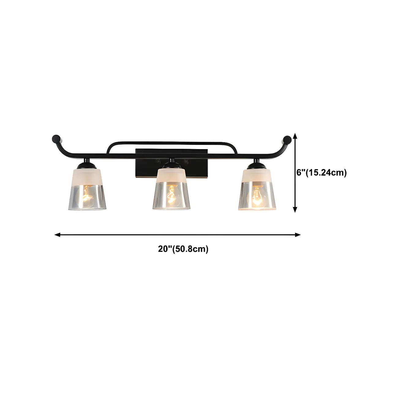 Applique da bagno nera a 3 luci moderna con campana in vetro dritta