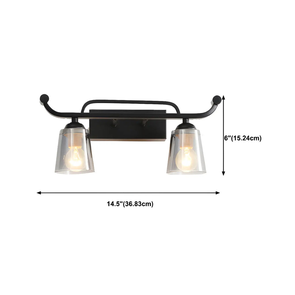 Applique da bagno nera a 3 luci moderna con campana in vetro dritta