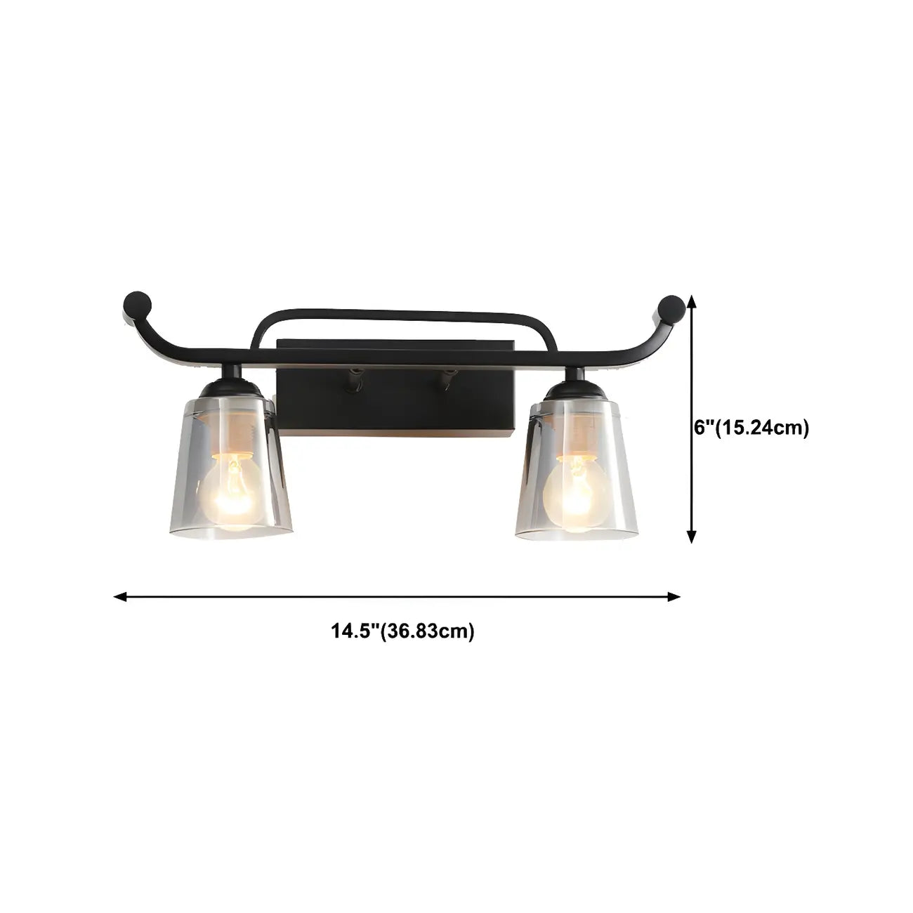 Applique da bagno nera a 3 luci moderna con campana in vetro dritta