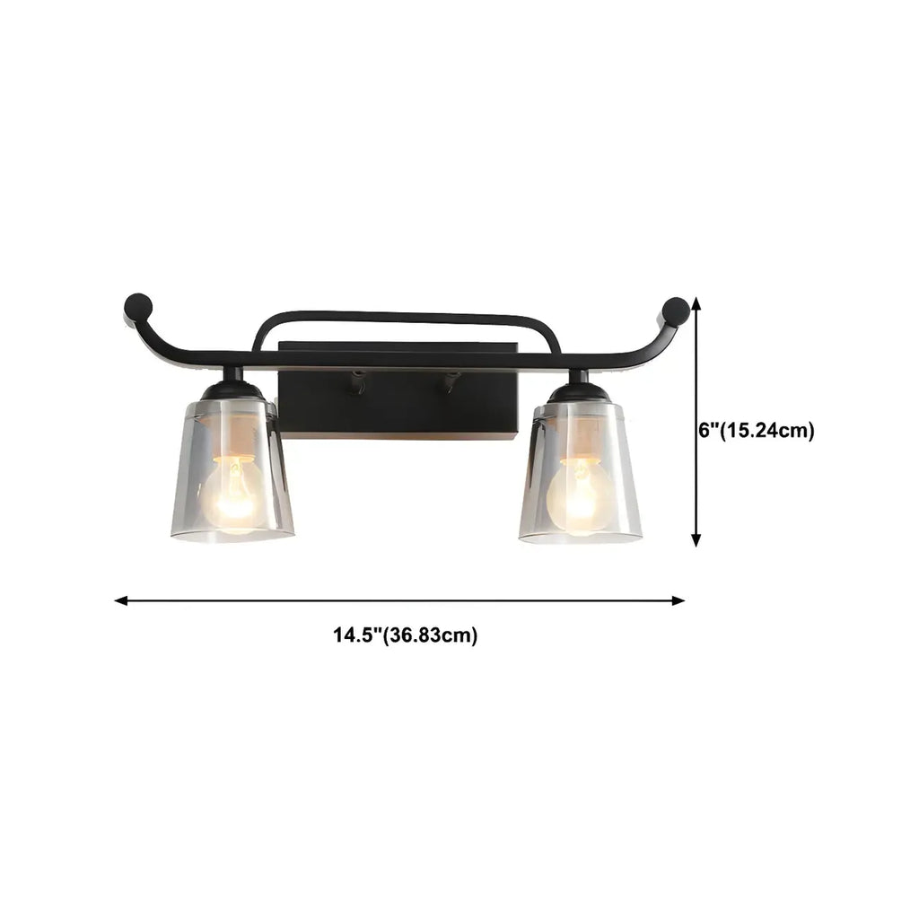 Applique da bagno nera a 3 luci moderna con campana in vetro dritta