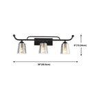 Applique da bagno nera a 3 luci moderna con campana in vetro dritta