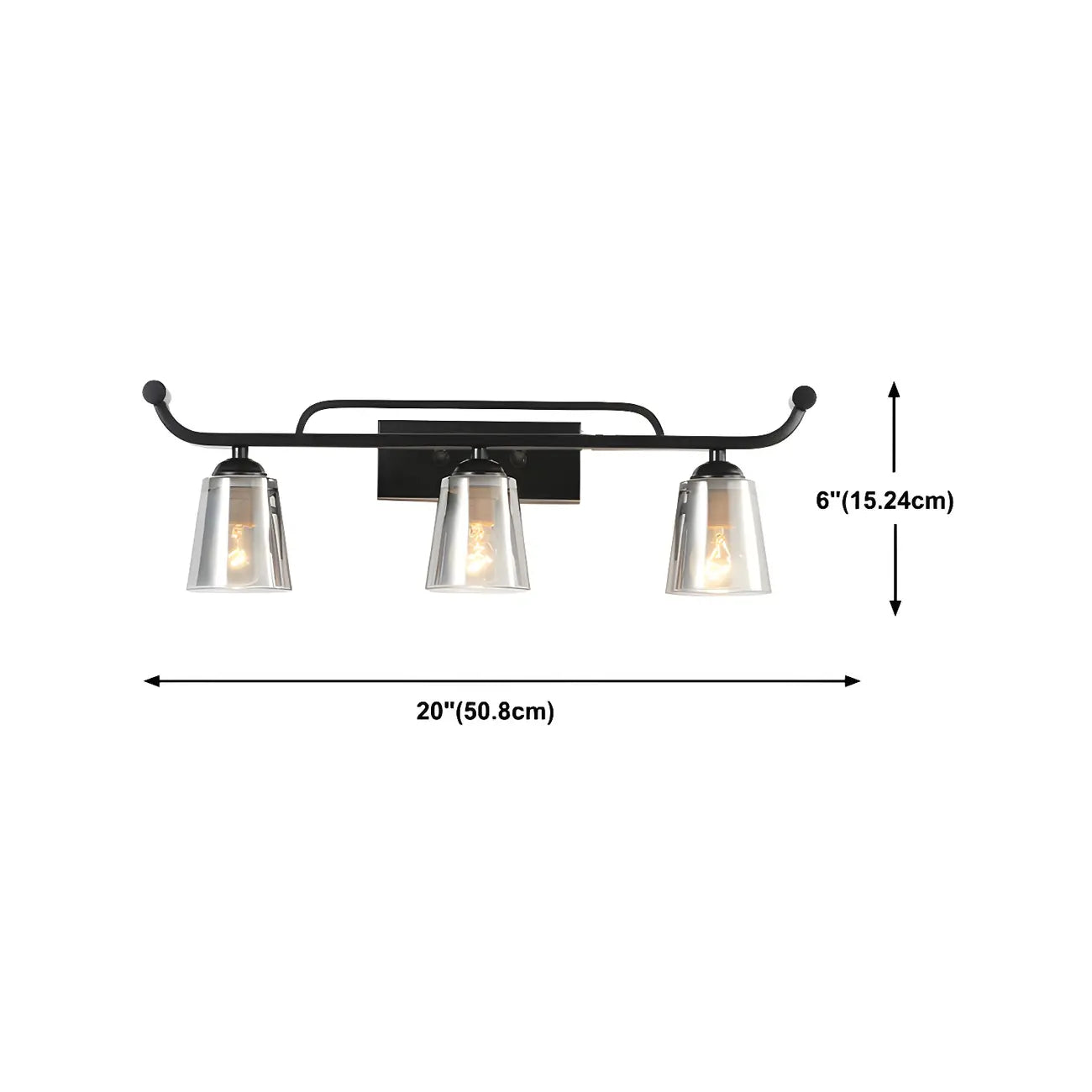 Applique da bagno nera a 3 luci moderna con campana in vetro dritta