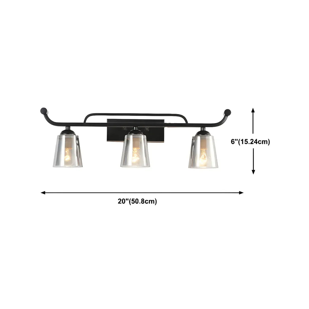 Applique da bagno nera a 3 luci moderna con campana in vetro dritta