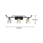 Applique da bagno nera a 3 luci moderna con campana in vetro dritta