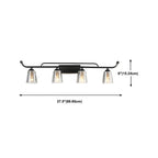 Applique da bagno nera a 3 luci moderna con campana in vetro dritta