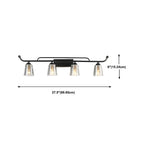 Applique da bagno nera a 3 luci moderna con campana in vetro dritta