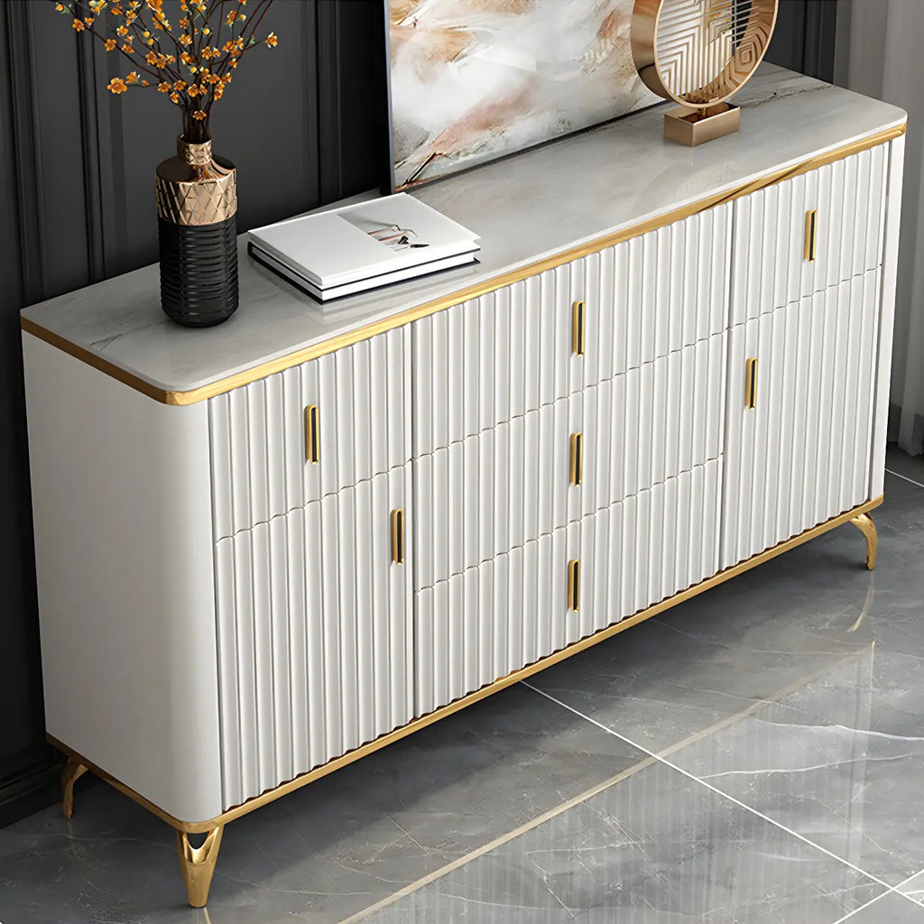 Commodes et coffres élégants en bois gris avec poignées dorées