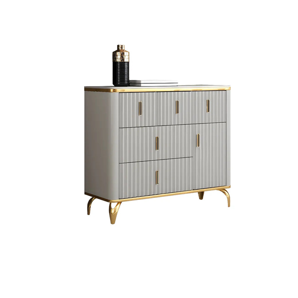 Commodes et coffres élégants en bois gris avec poignées dorées
