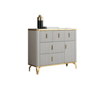 Commodes et coffres élégants en bois gris avec poignées dorées