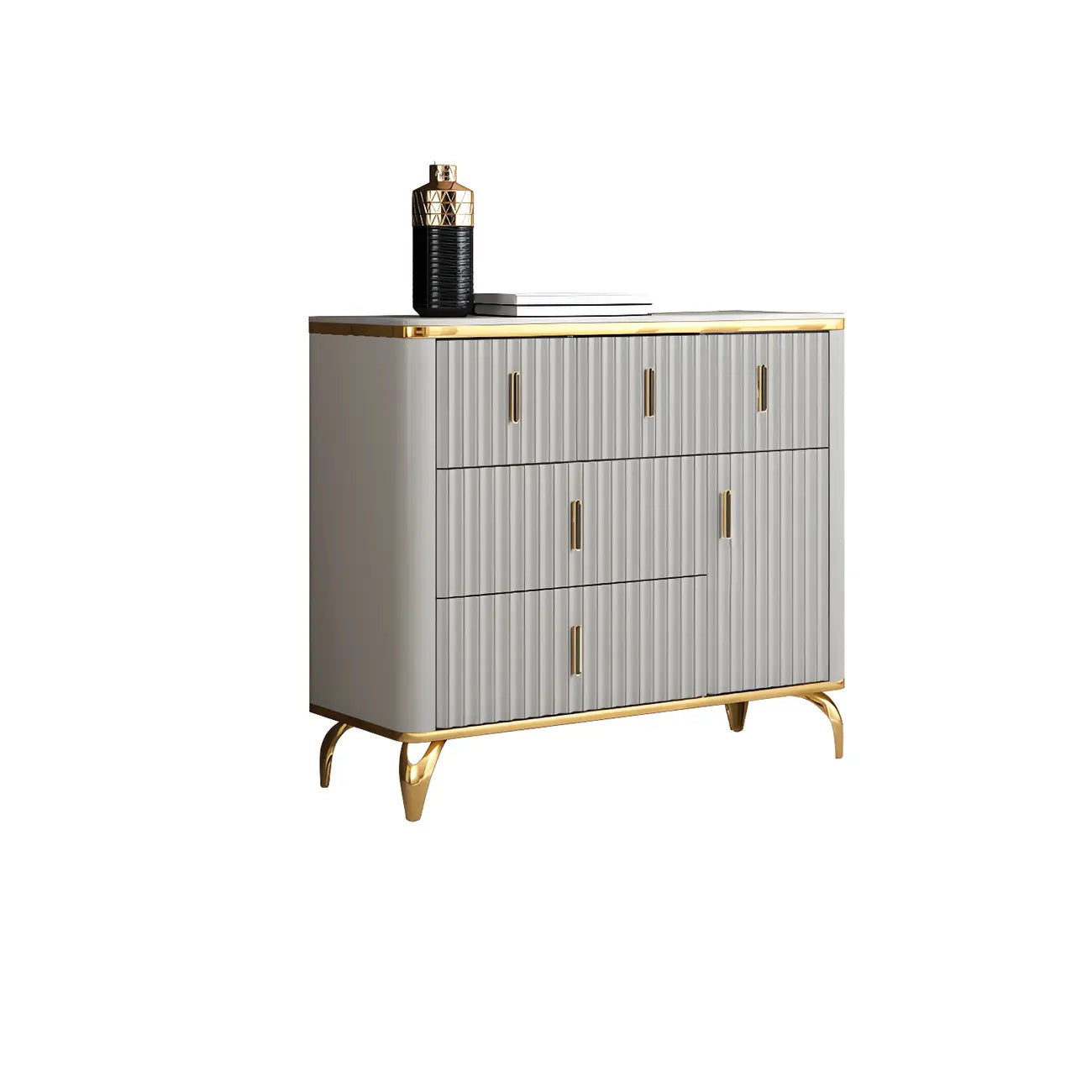 Commodes et coffres élégants en bois gris avec poignées dorées