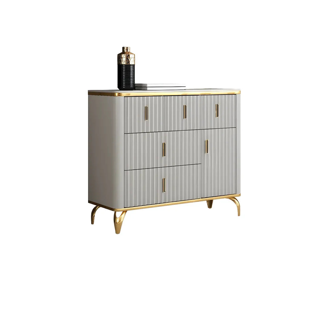 Commodes et coffres élégants en bois gris avec poignées dorées