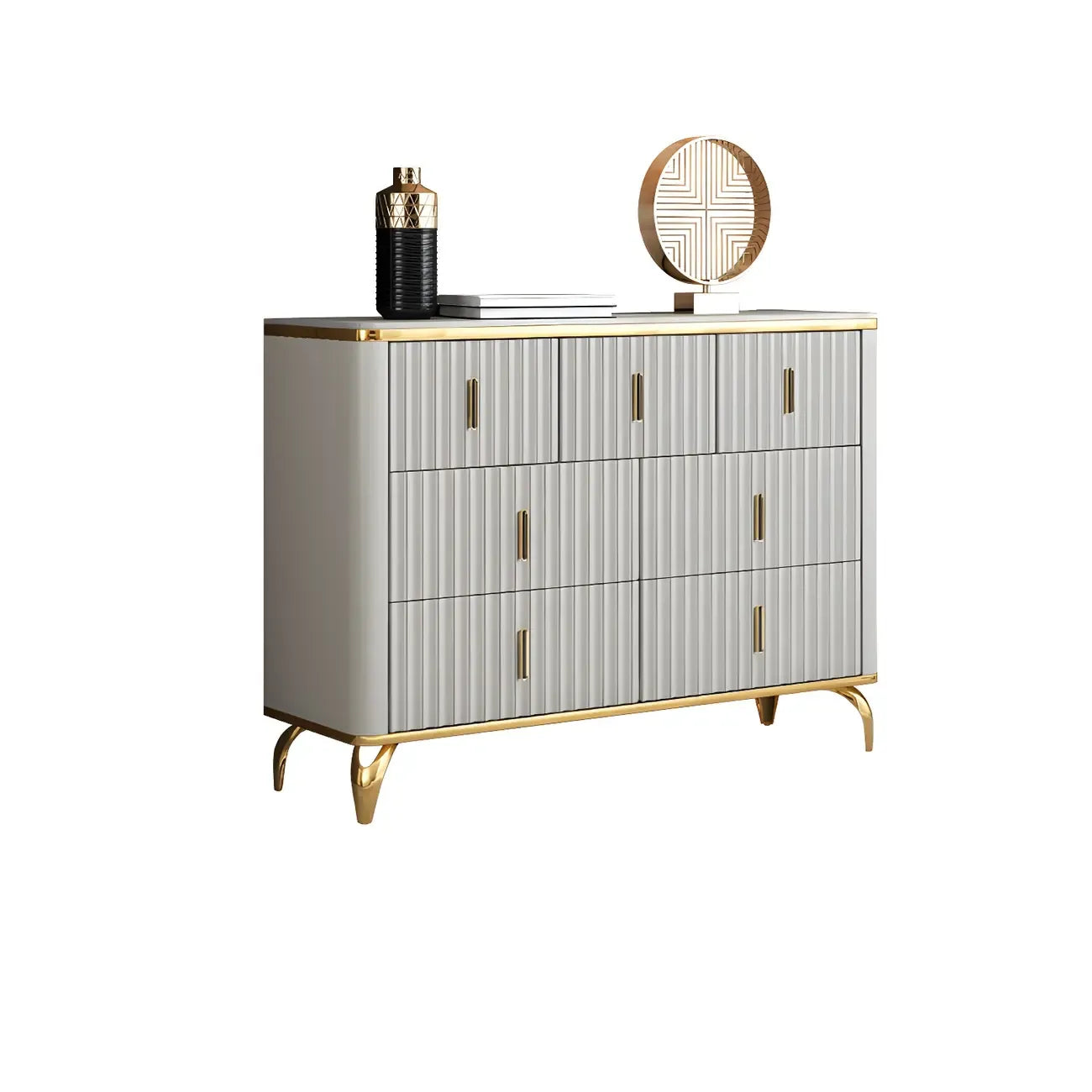 Commodes et coffres élégants en bois gris avec poignées dorées