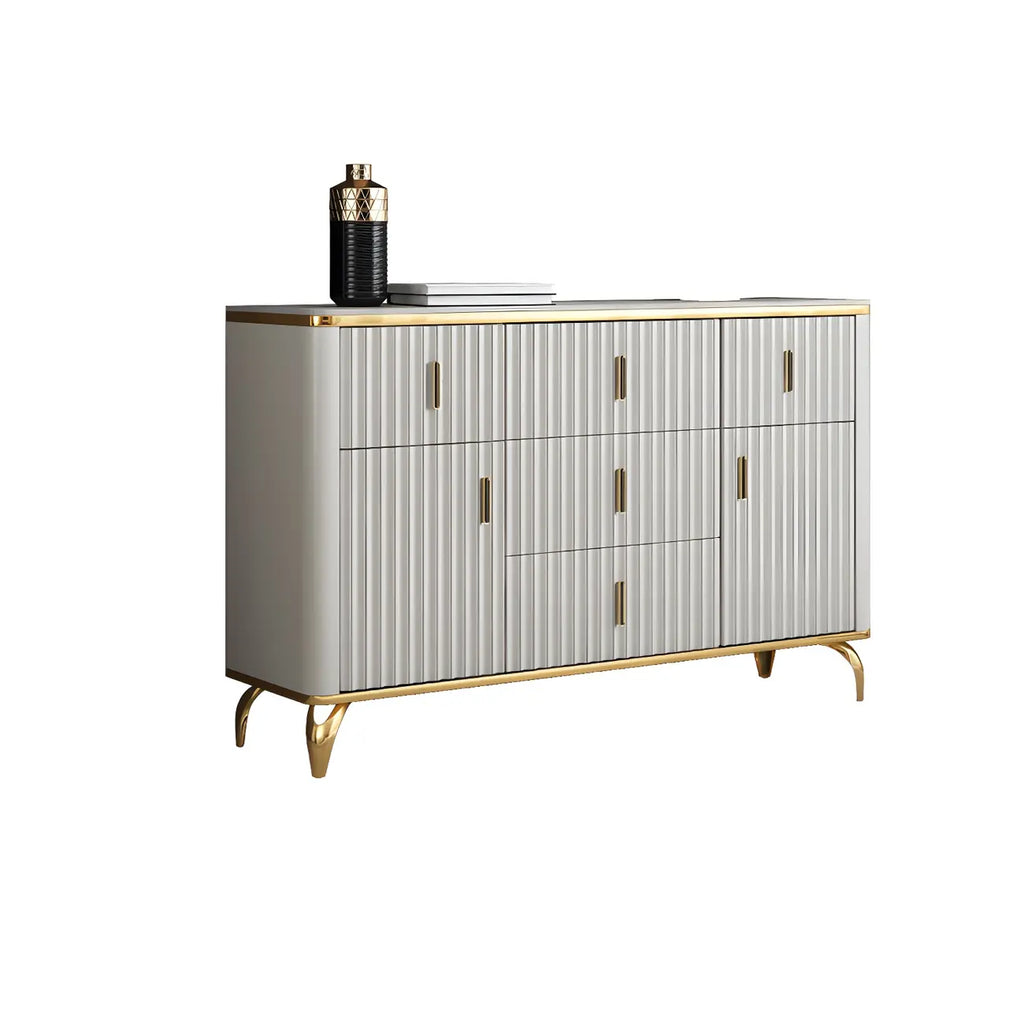 Commodes et coffres élégants en bois gris avec poignées dorées