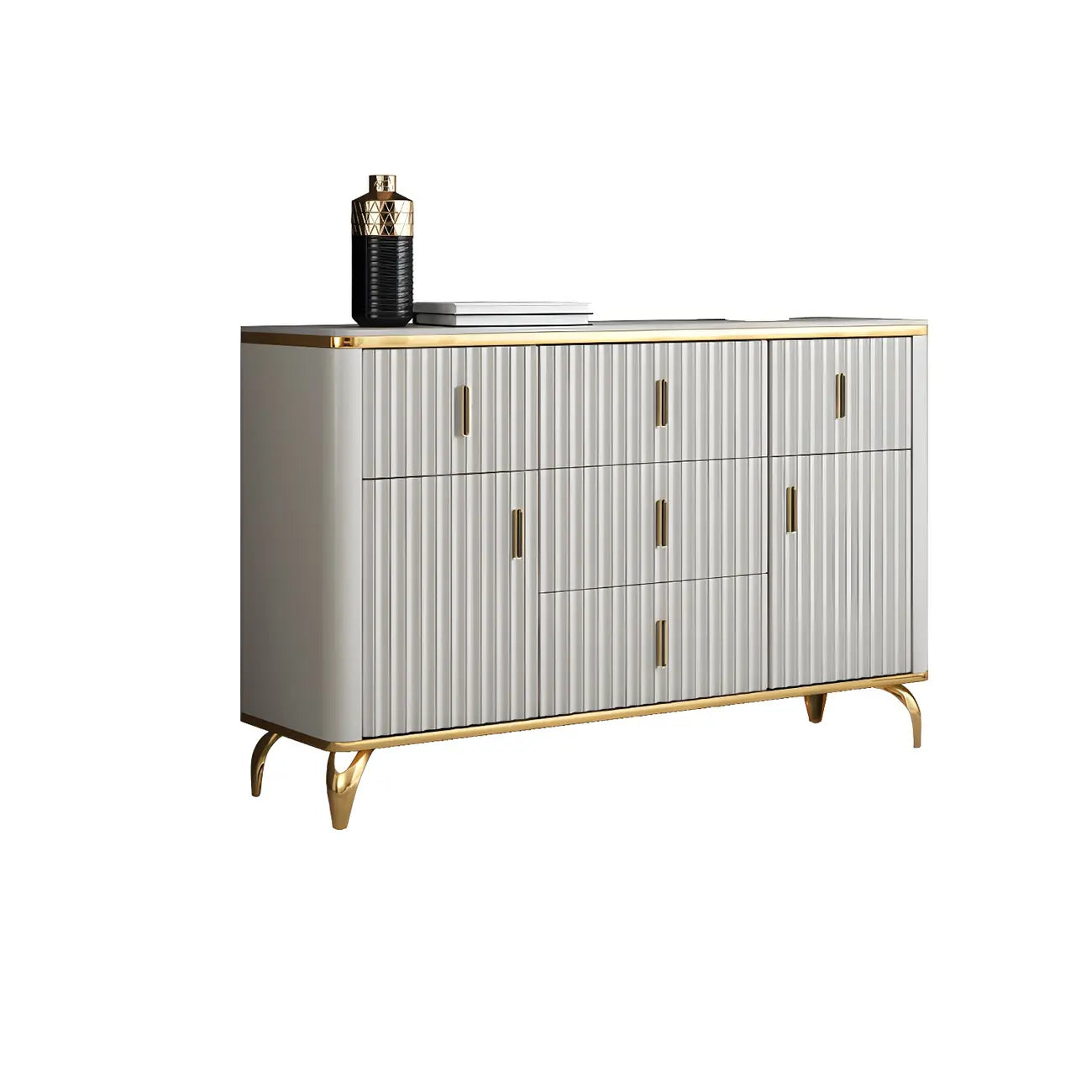 Commodes et coffres élégants en bois gris avec poignées dorées