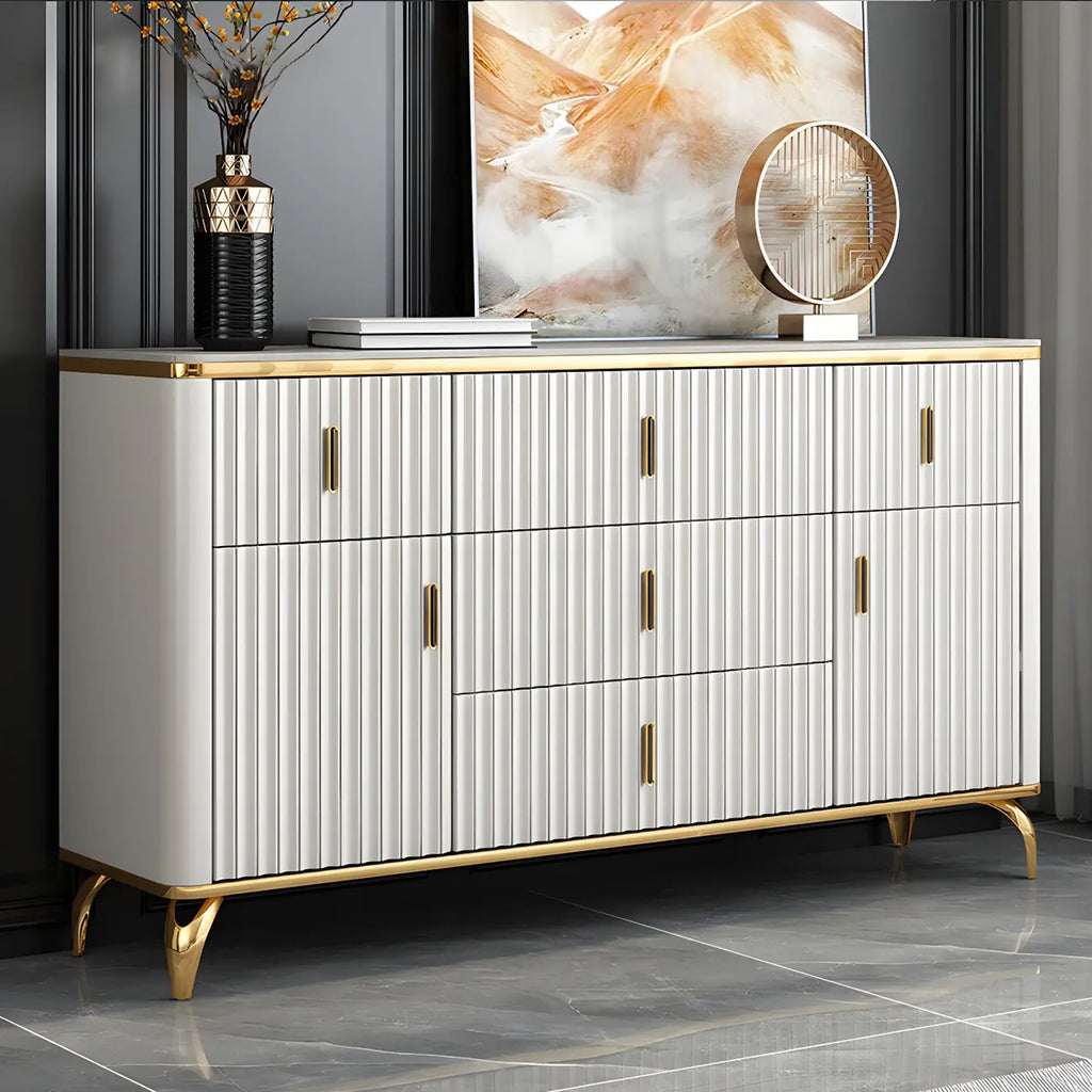 Commodes et coffres élégants en bois gris avec poignées dorées