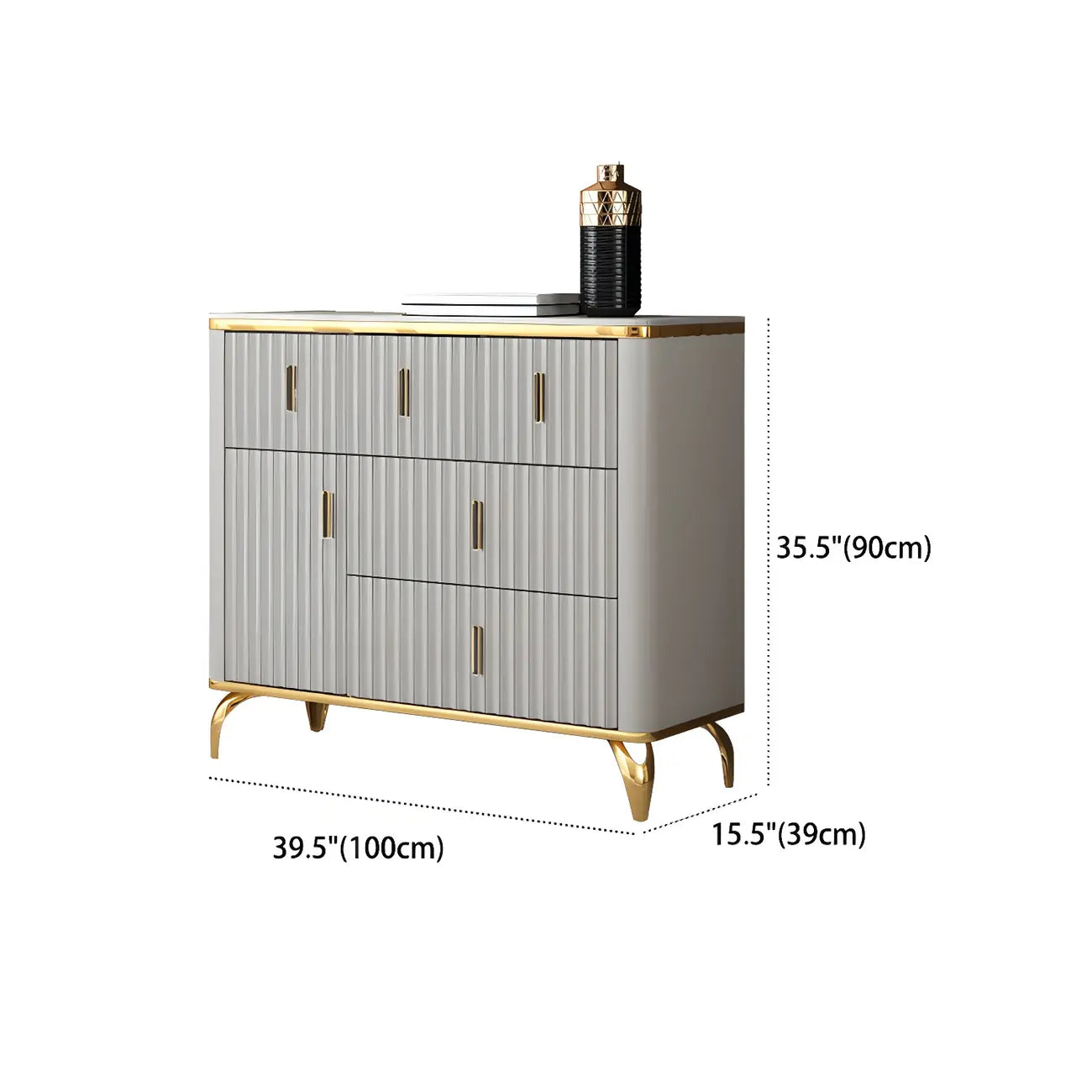 Commodes et coffres élégants en bois gris avec poignées dorées