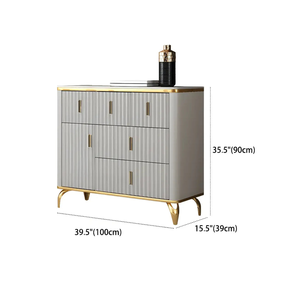Commodes et coffres élégants en bois gris avec poignées dorées