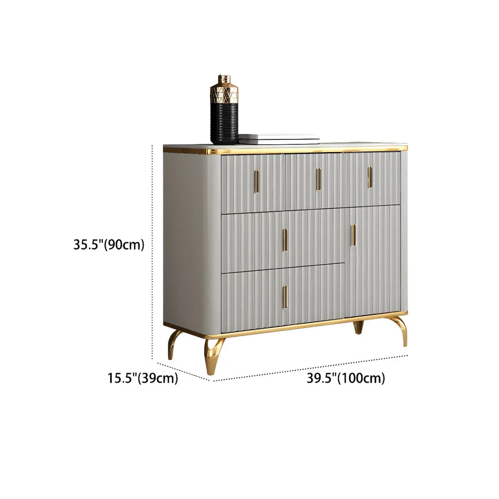 Commodes et coffres élégants en bois gris avec poignées dorées